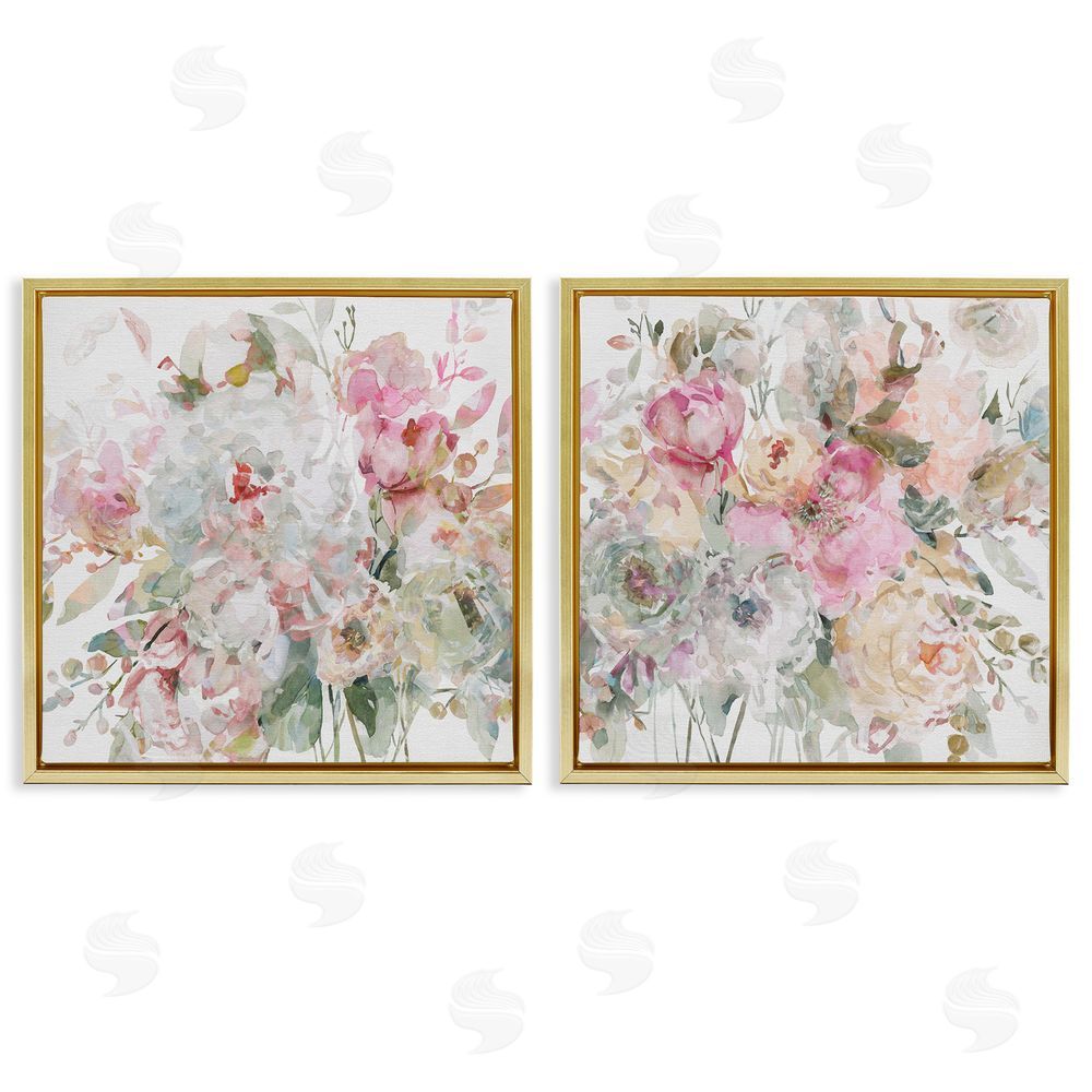 Carol Robinson Romantic Blush Botanicals Gold Floating Frame Canvas Wall Art Print