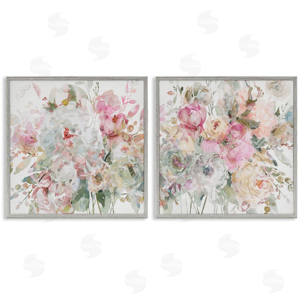 Carol Robinson Romantic Blush Botanicals Gray Framed Giclee Wall Art Print