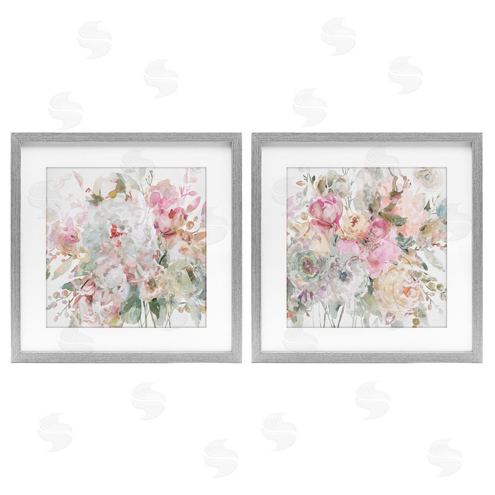Carol Robinson Romantic Blush Botanicals Gray Framed Print Under Glass Wall Art