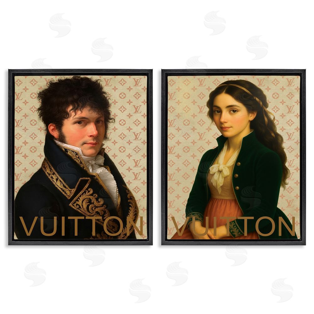 Grotto Studios Glam Fashion Models in Spring Black Floating Framed Canvas Wall Art
