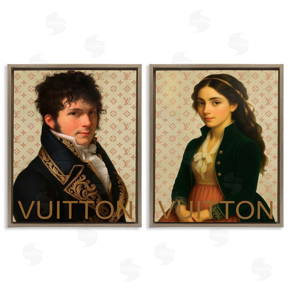 Grotto Studios Glam Fashion Models in Spring Brown Floating Framed Canvas Wall Art