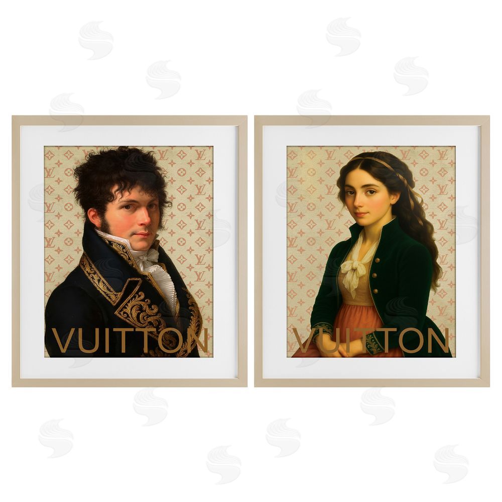 Grotto Studios Glam Fashion Models in Spring Brown Framed Print Under Glass Wall Art