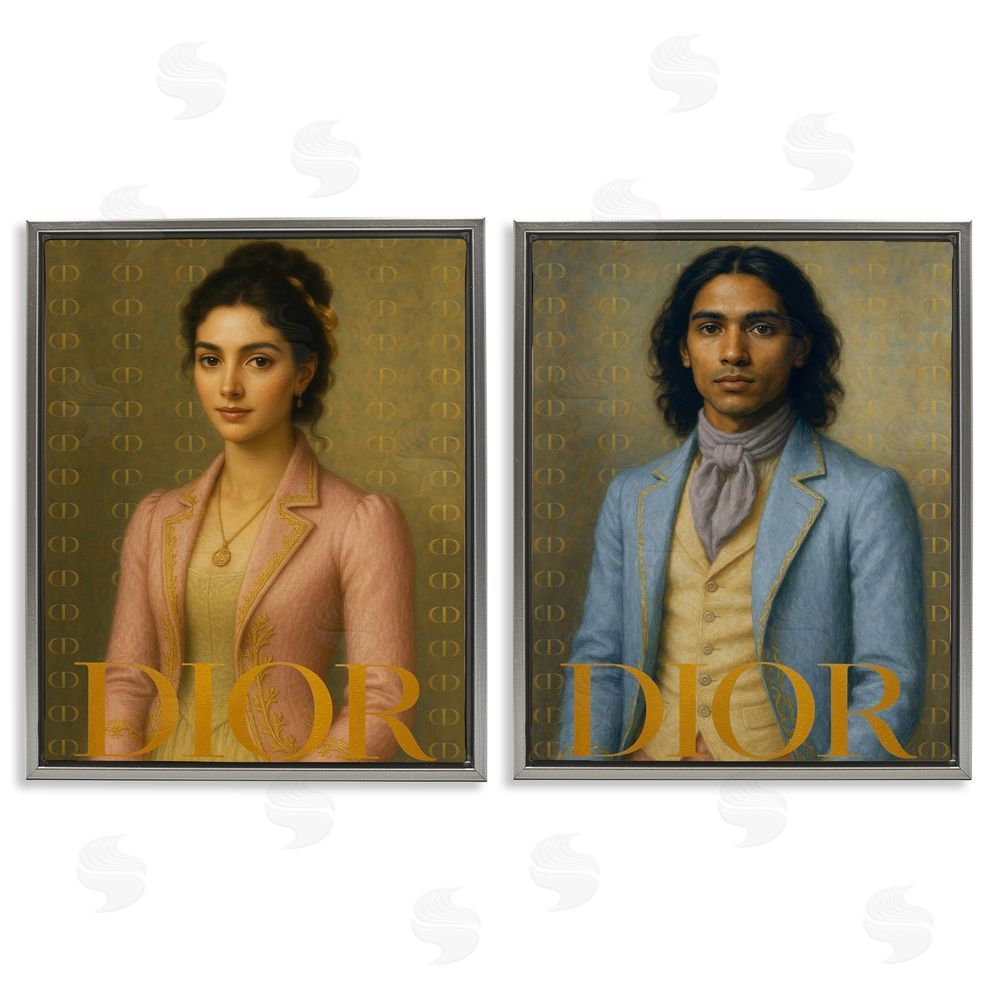 Looking Good Licensing Iconic Vintage Fashion Models Gray Floating Frame Canvas Wall Art Print