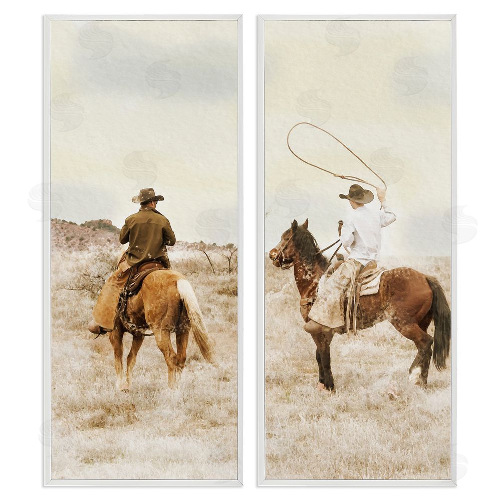 Marcus Prime Wrangling Cowboy Duo White Framed Giclee Wall Art Print