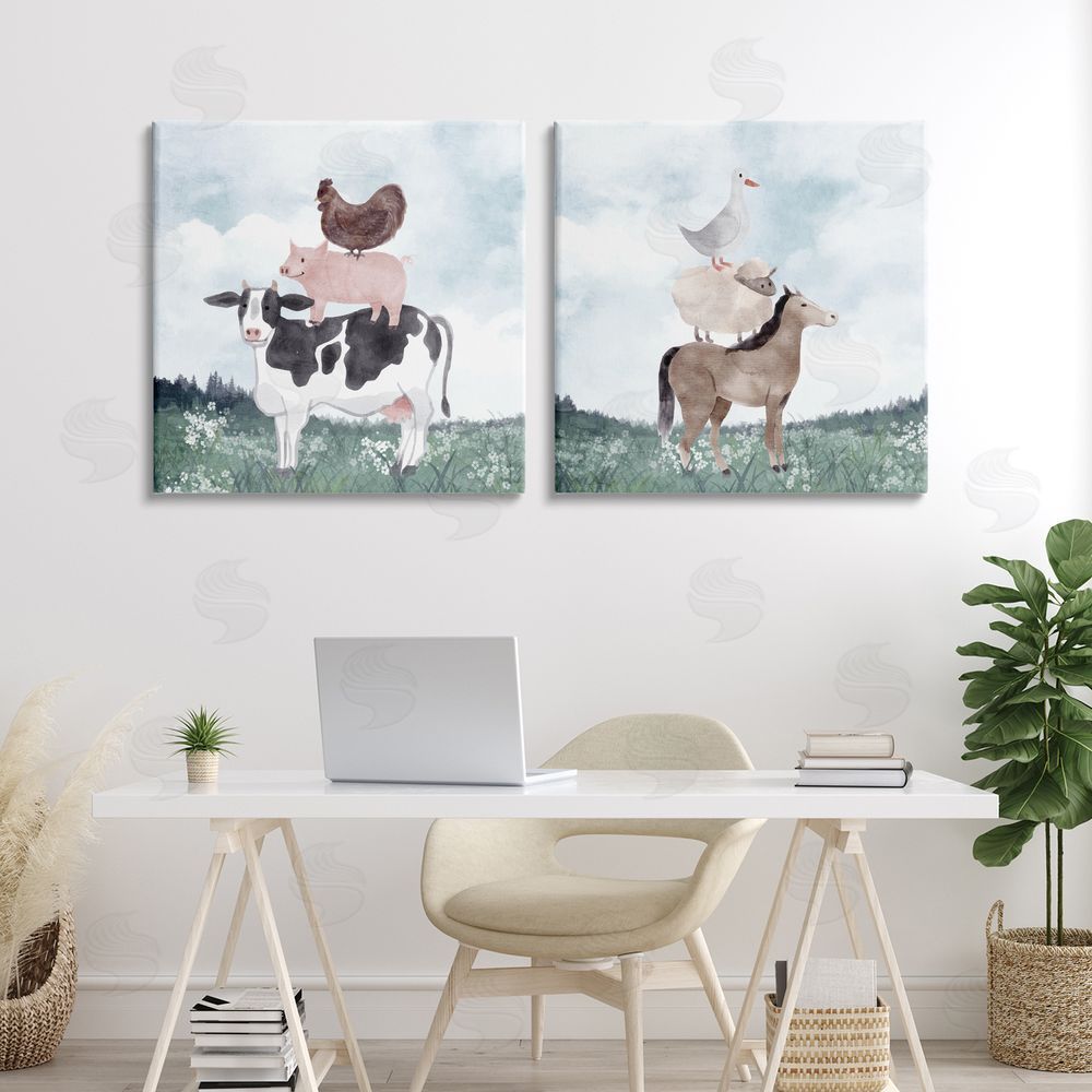 Kim Allen Stacked Animals Blue Sky Farm Stretched Canvas on Wall