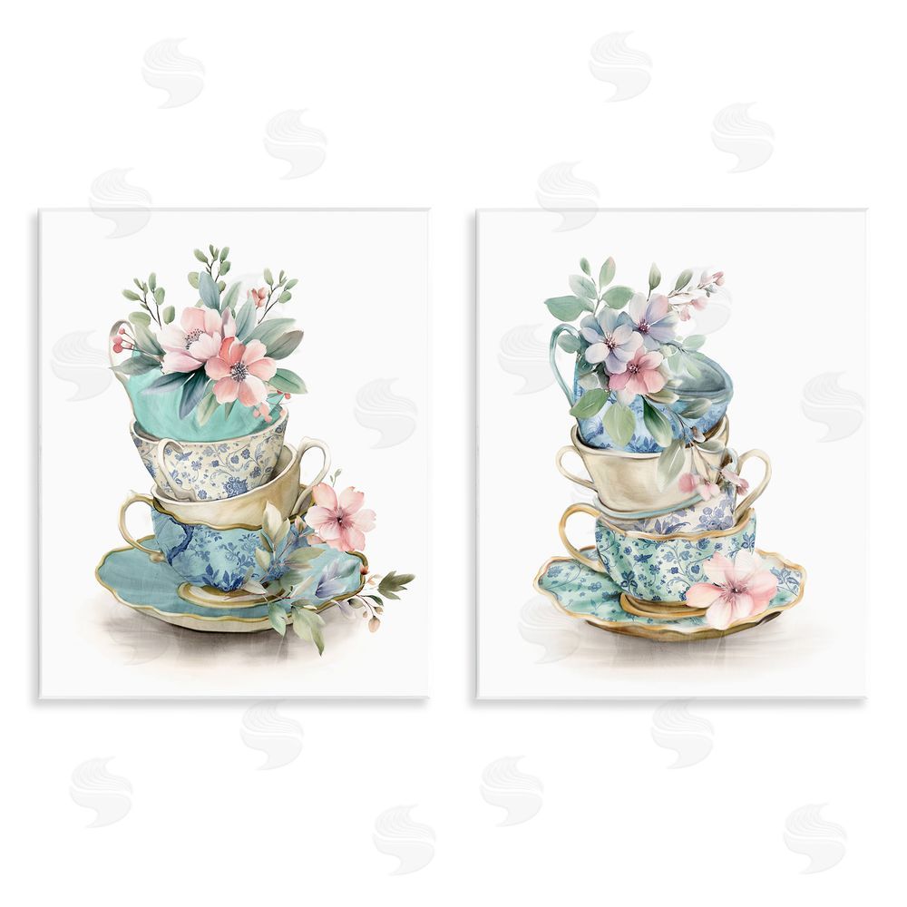 Kim Allen Stacked Teacup Chinoiserie Wall Plaque Art Print