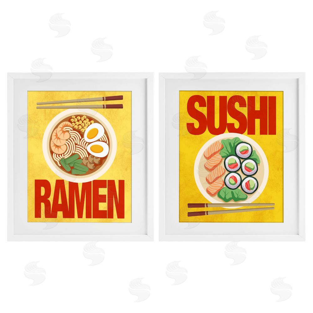 A.D. Lines Ramen & Sushi Japanese Cuisine White Framed Print Under Glass Wall Art