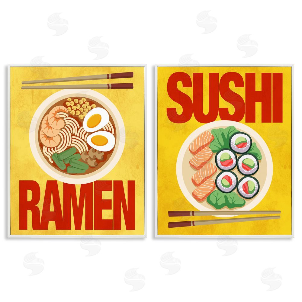 A.D. Lines Ramen & Sushi Japanese Cuisine White Framed Giclee Wall Art Print