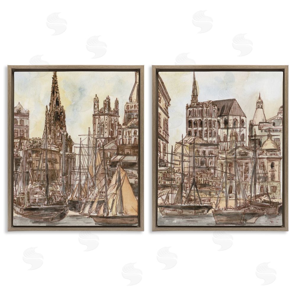 World Art Group Salted Remnants Pier Brown Floating Frame Canvas Wall Art Print