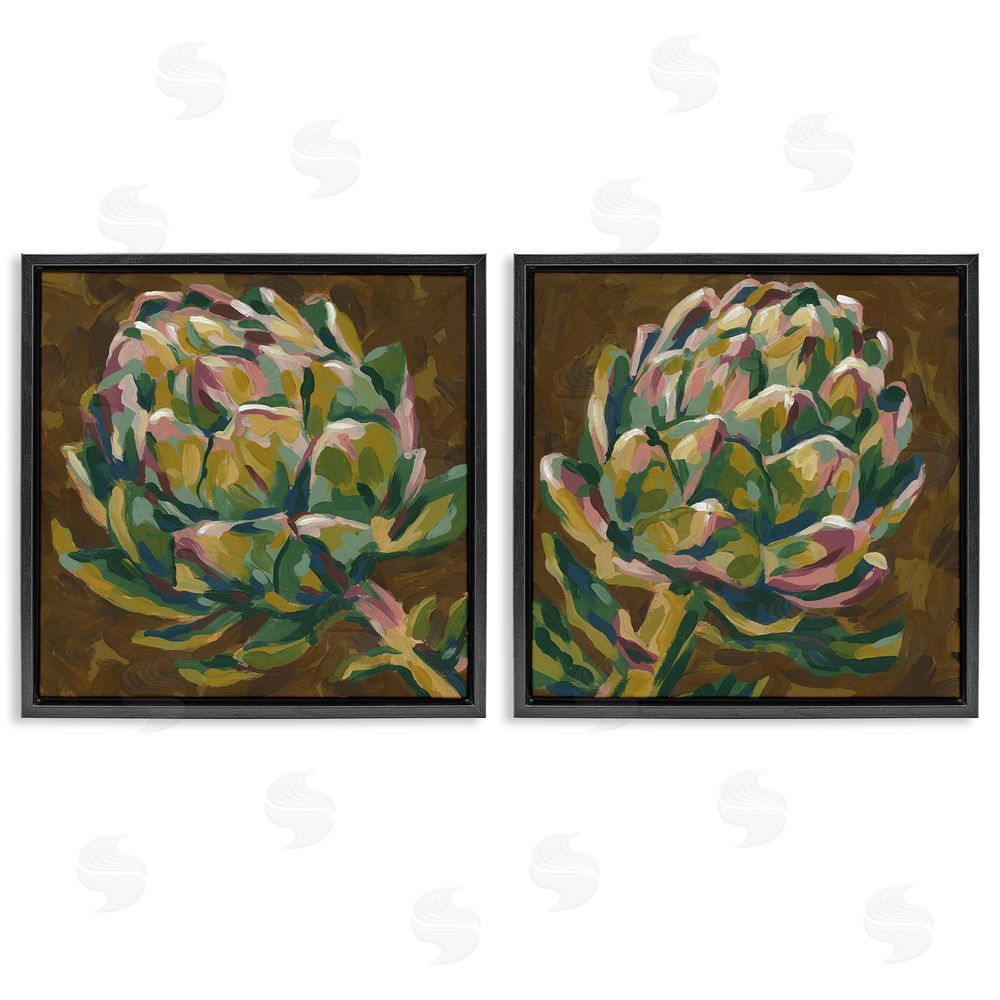 June Erica Vess Botanical Artichoke Study Black Floating Frame Canvas Wall Art Print