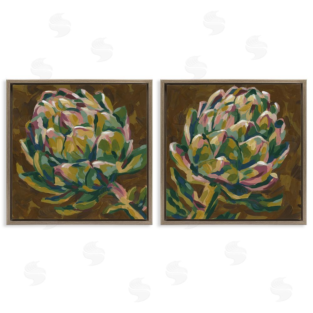 June Erica Vess Botanical Artichoke Study Brown Floating Frame Canvas Wall Art Print