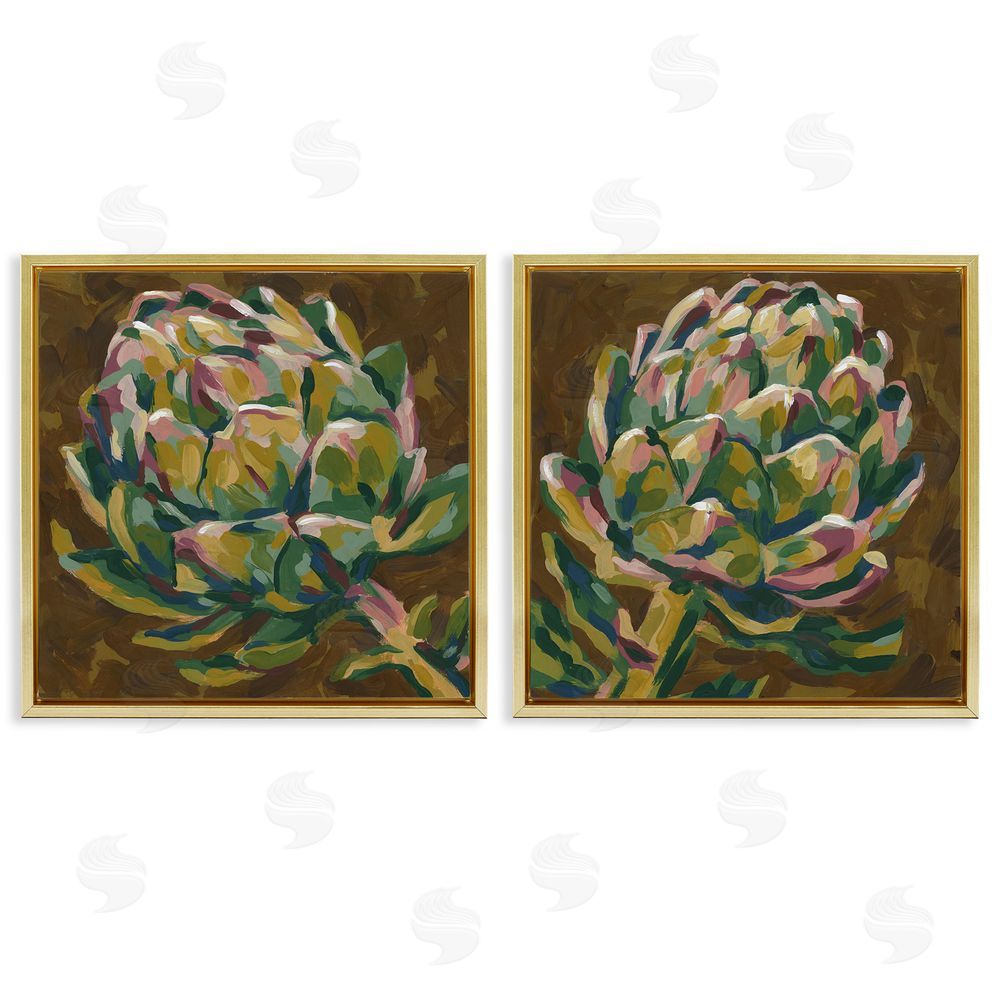 June Erica Vess Botanical Artichoke Study Gold Floating Frame Canvas Wall Art Print
