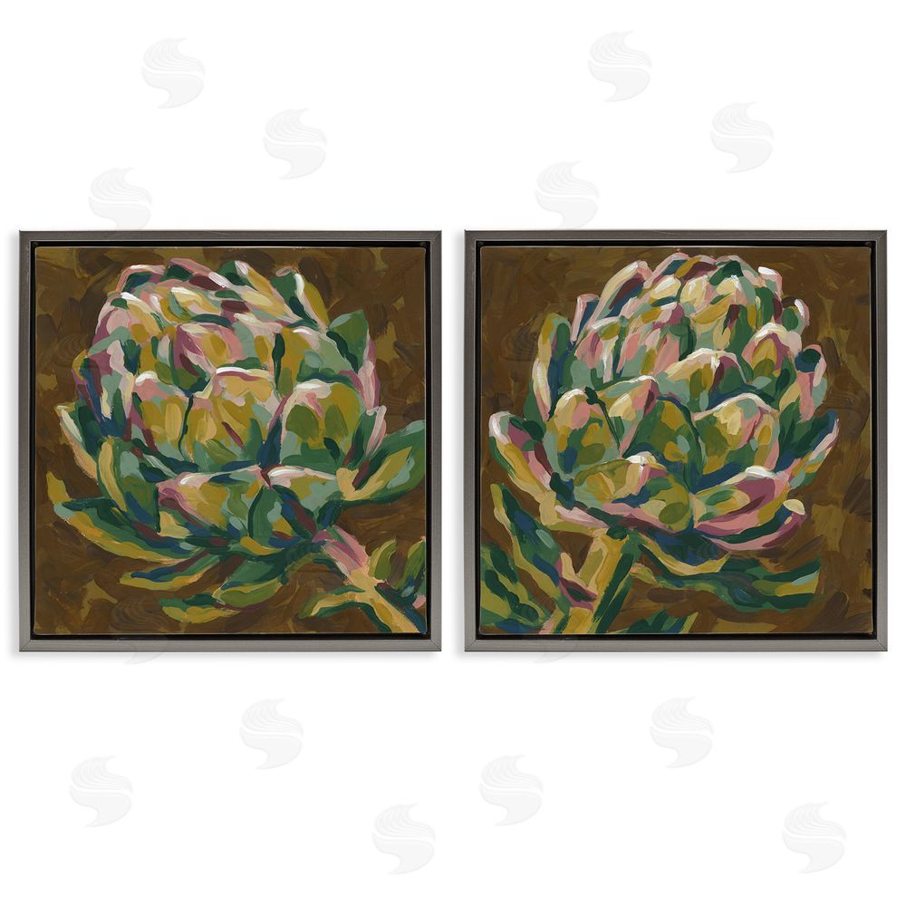 June Erica Vess Botanical Artichoke Study Gray Floating Frame Canvas Wall Art Print