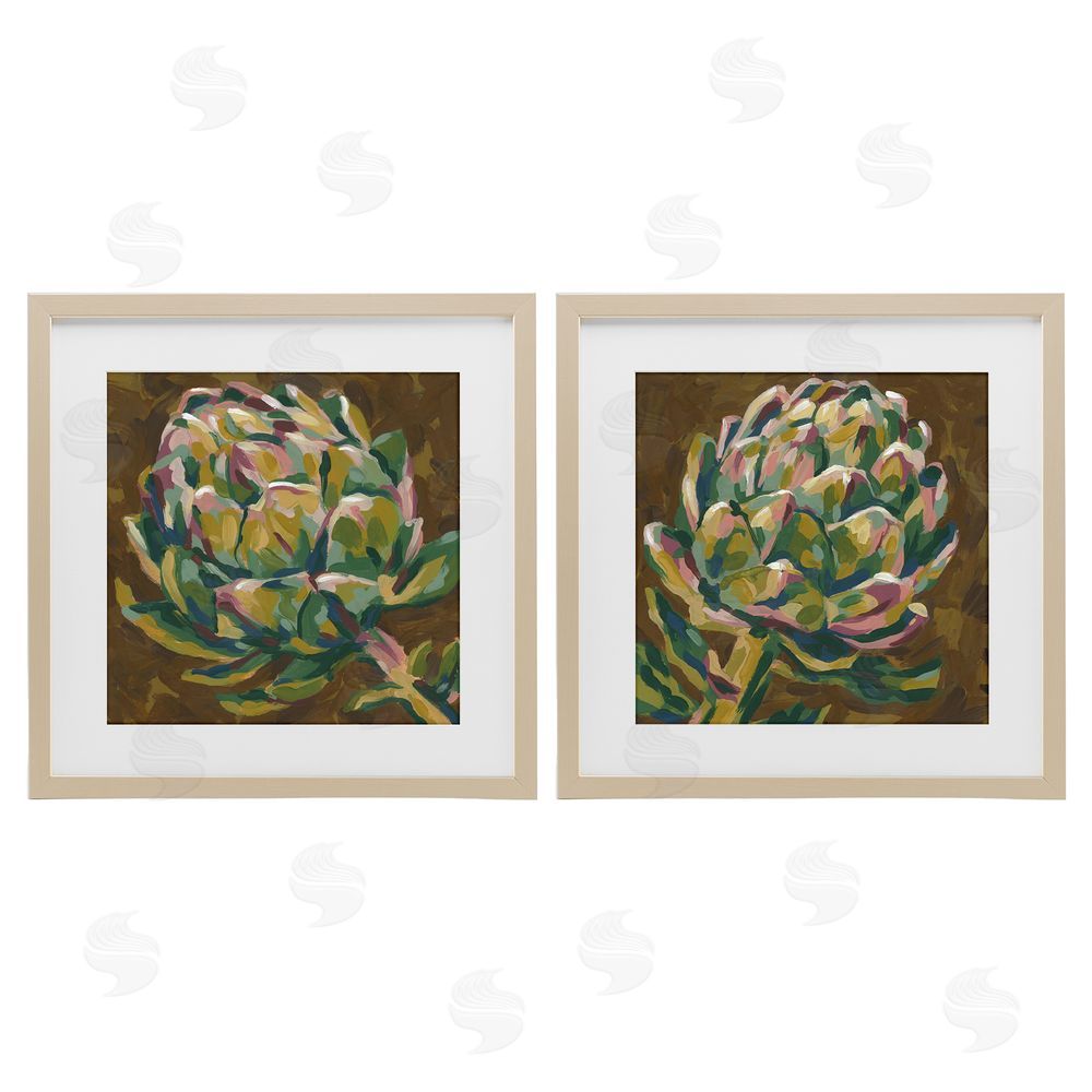 June Erica Vess Botanical Artichoke Study Brown Framed Print Under Glass Wall Art