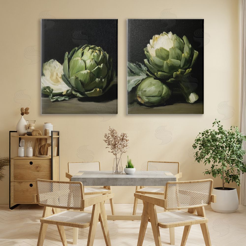 Paula Freeman Classic Artichoke Still Life Stretched Cavas Wall Art Set in Room