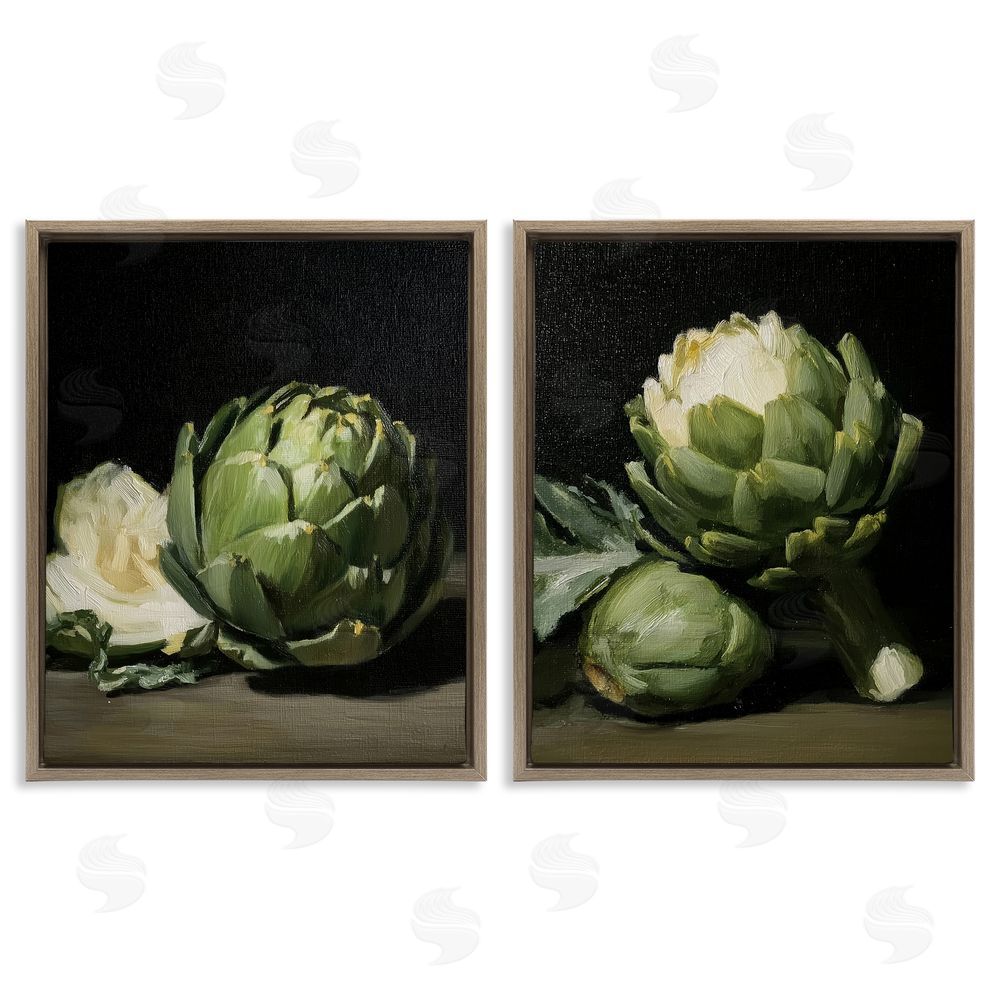 Paula Freeman Classic Artichoke Still Life Brown Floating Frame Canvas Wall Art Print