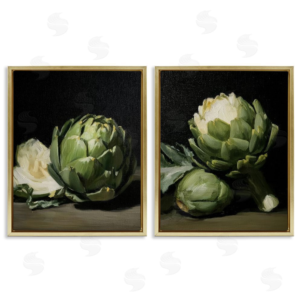 Paula Freeman Classic Artichoke Still Life Gold Floating Frame Canvas Wall Art Print