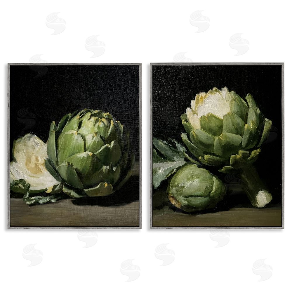 Paula Freeman Classic Artichoke Still Life Gray Framed Giclee Wall Art Print
