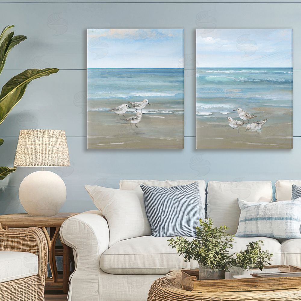 Nan Seaside Sanderlings at Dawn Stretched Cavas Wall Art Set in Room