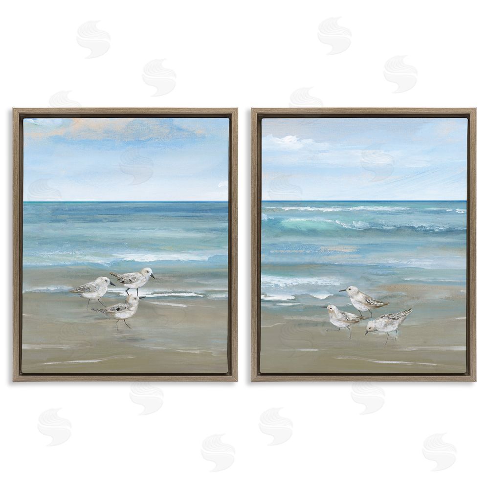 Nan Seaside Sanderlings at Dawn Brown Floating Frame Canvas Wall Art Print