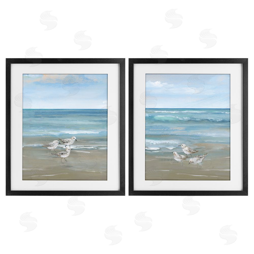 Nan Seaside Sanderlings at Dawn Black Framed Print Under Glass Wall Art