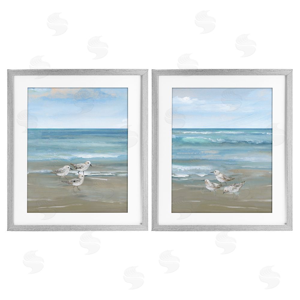 Nan Seaside Sanderlings at Dawn Gray Framed Print Under Glass Wall Art