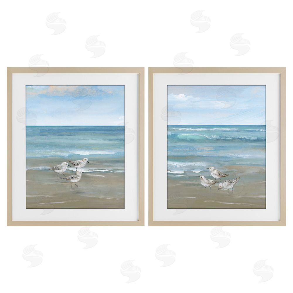 Nan Seaside Sanderlings at Dawn Brown Framed Print Under Glass Wall Art