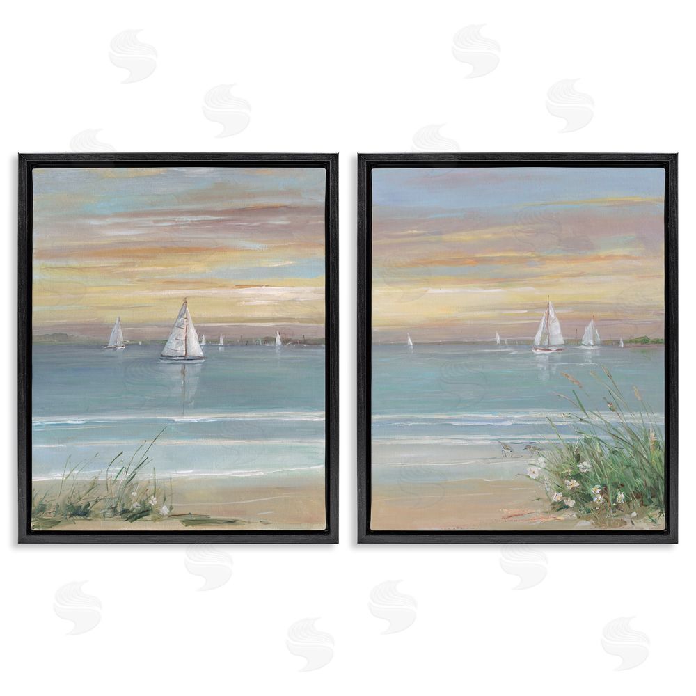 Sally Swatland Summer Shore Panorama Black Floating Frame Canvas Wall Art Print