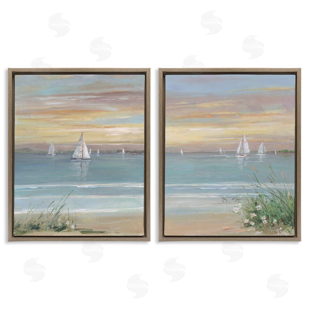 Sally Swatland Summer Shore Panorama Brown Floating Frame Canvas Wall Art Print