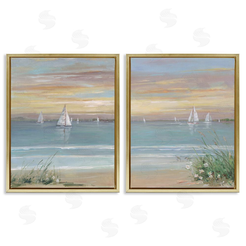 Sally Swatland Summer Shore Panorama Gold Floating Frame Canvas Wall Art Print