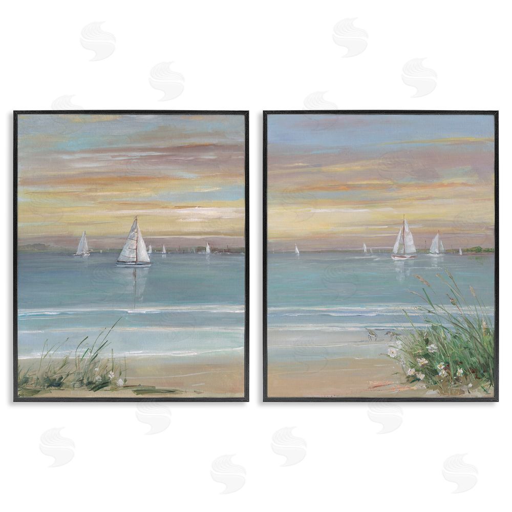 Sally Swatland Summer Shore Panorama Black Framed Giclee Wall Art Print