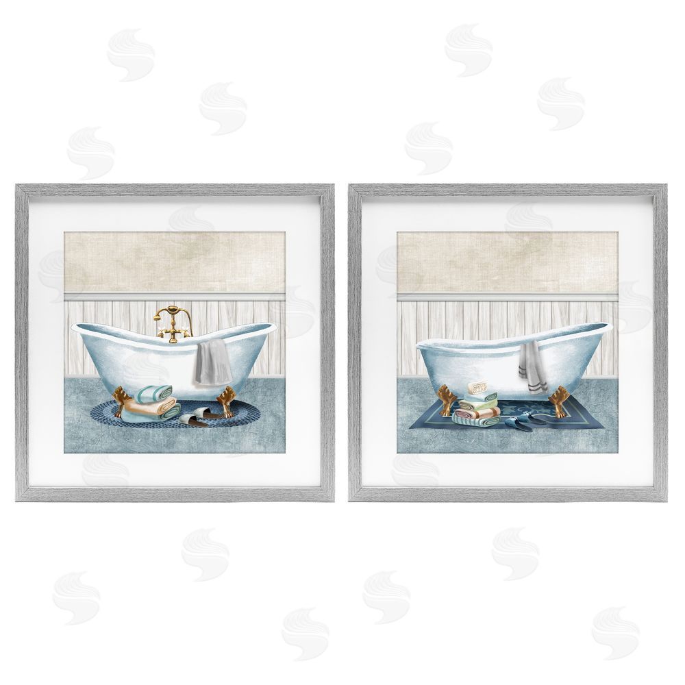 Conrad Knutsen Cozy Bathtub & Slippers Gray Framed Print Under Glass Wall Art