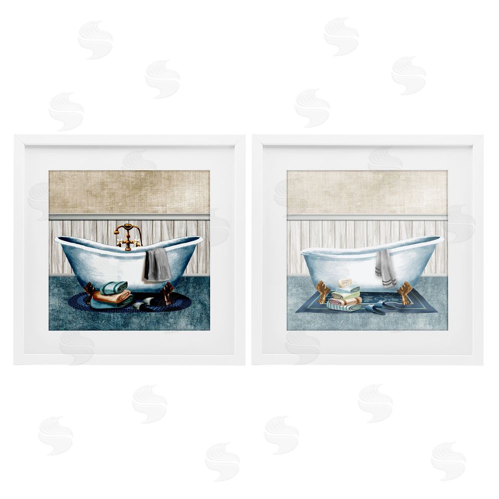 Conrad Knutsen Cozy Bathtub & Slippers White Framed Print Under Glass Wall Art