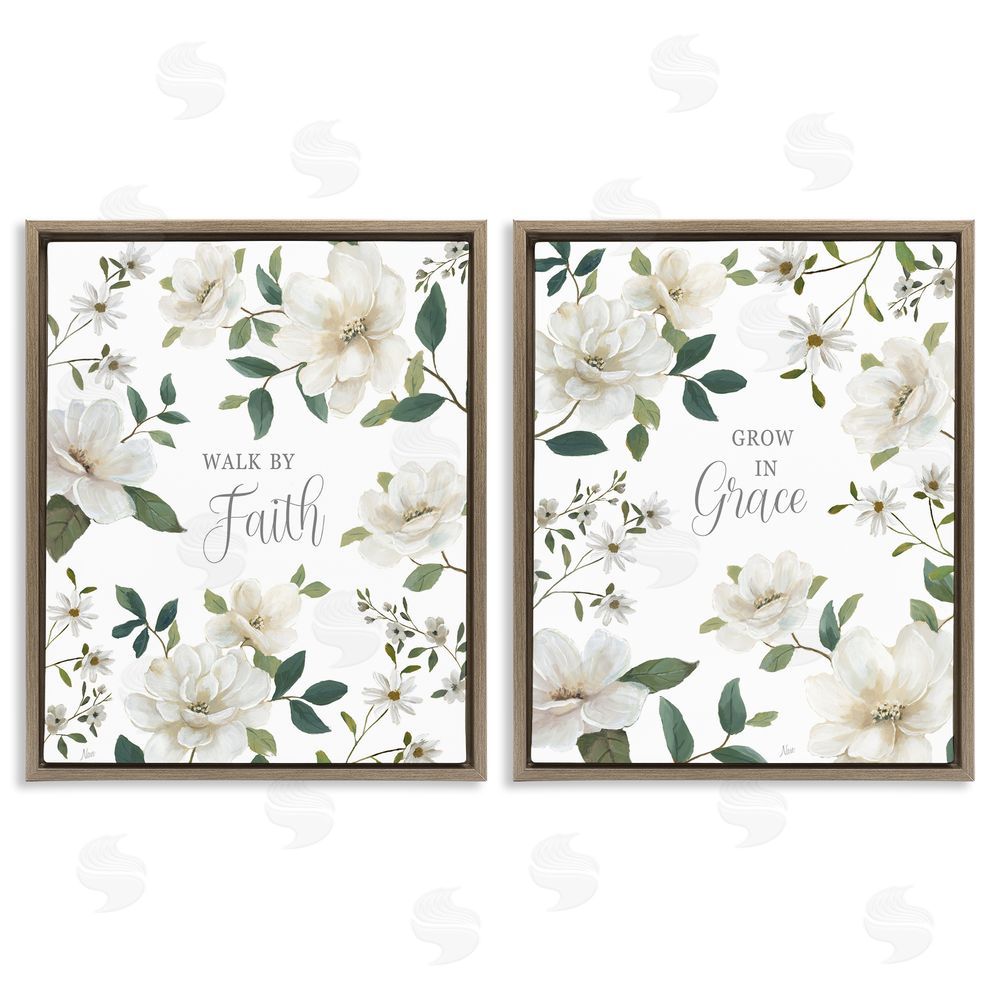 Nan Spiritual Faith Sayings with Florals Brown Floating Frame Canvas Wall Art Print