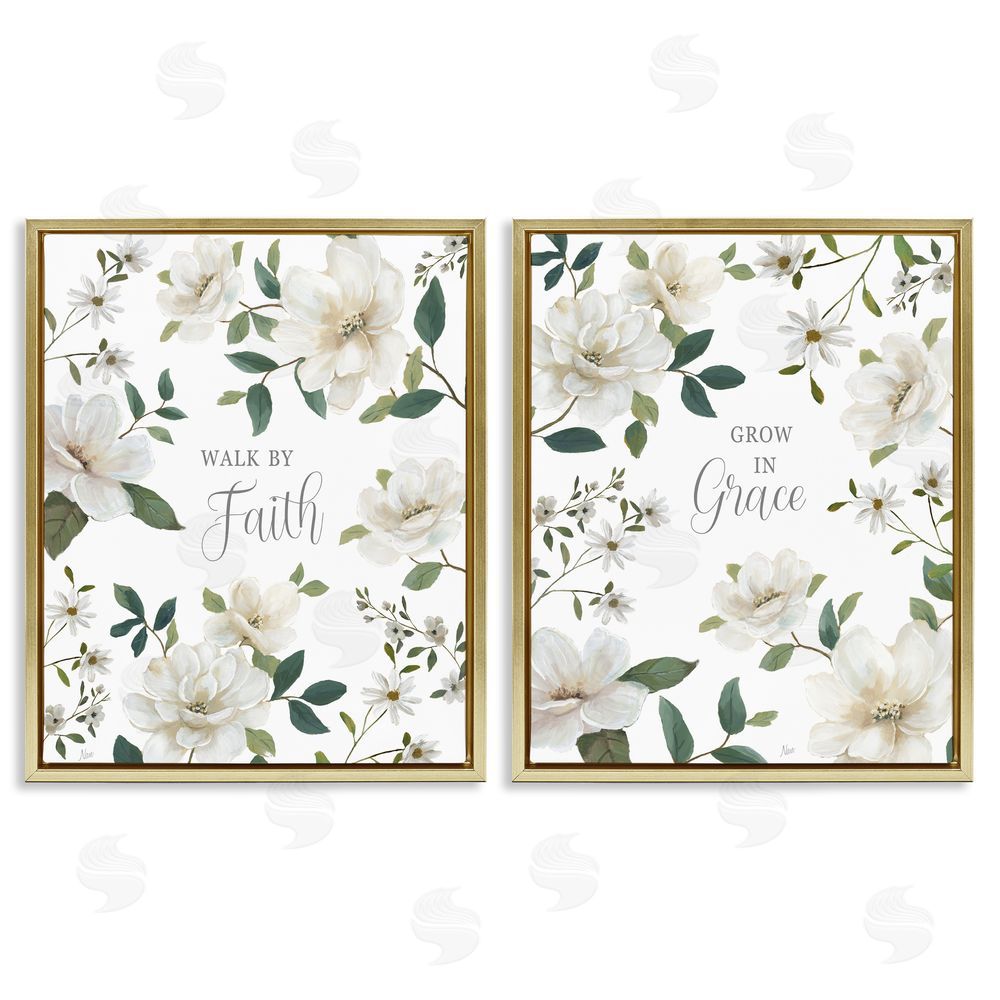 Nan Spiritual Faith Sayings with Florals Gold Floating Frame Canvas Wall Art Print