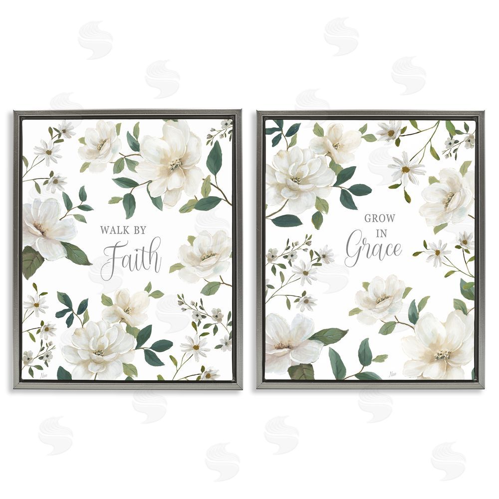 Nan Spiritual Faith Sayings with Florals Gray Floating Frame Canvas Wall Art Print