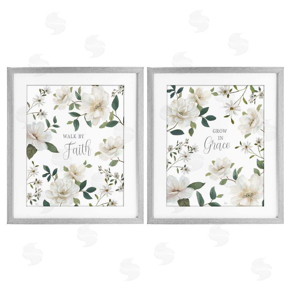 Nan Spiritual Faith Sayings with Florals Gray Framed Print Under Glass Wall Art