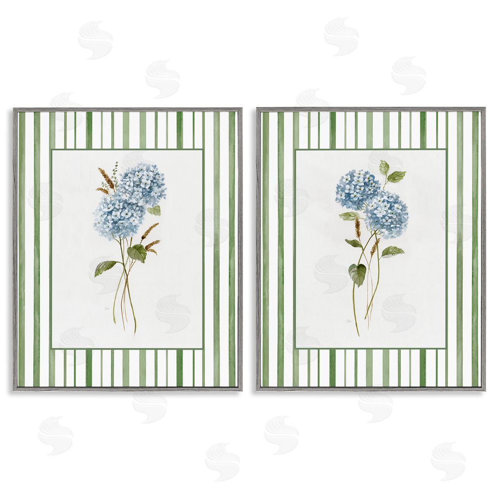 Nan Wheat & Hydrangea Sprigs Gray Framed Giclee Wall Art Print