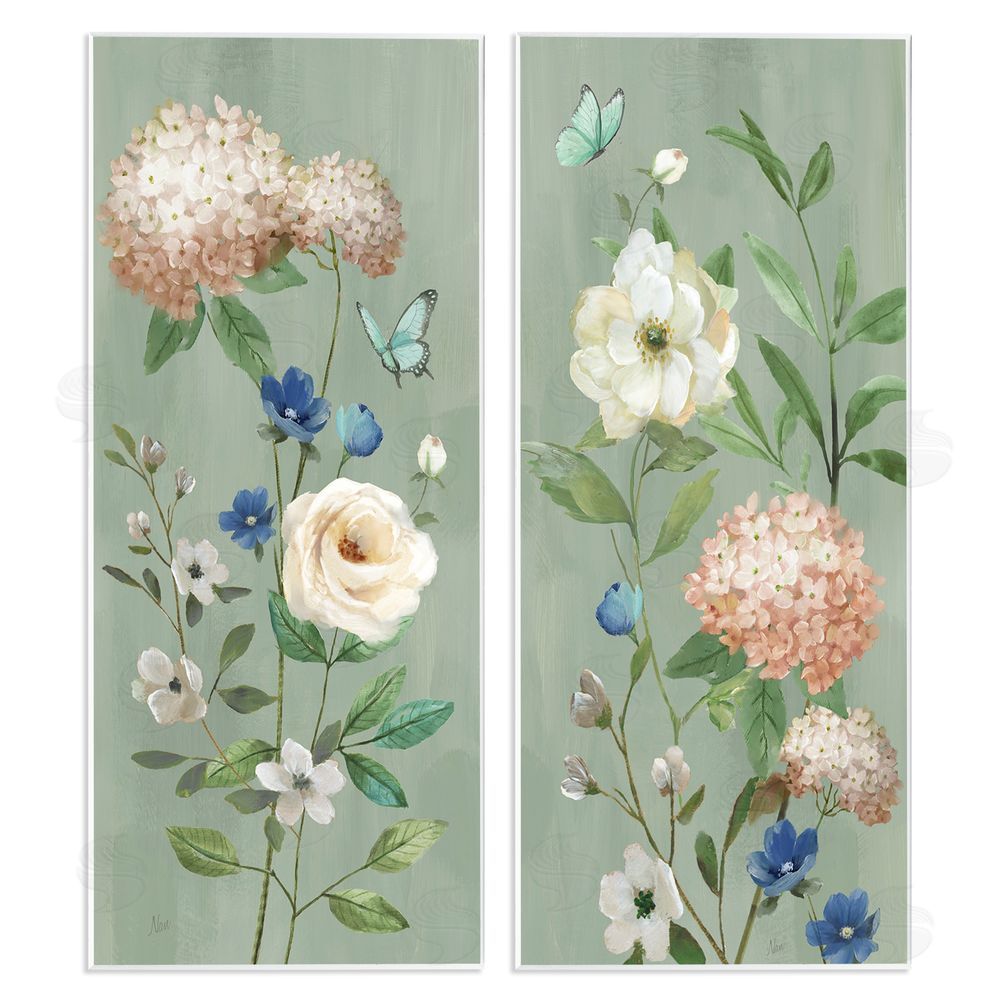 Nan Mint Hydrangeas & Roses Wooden Wall Plaque Art Print