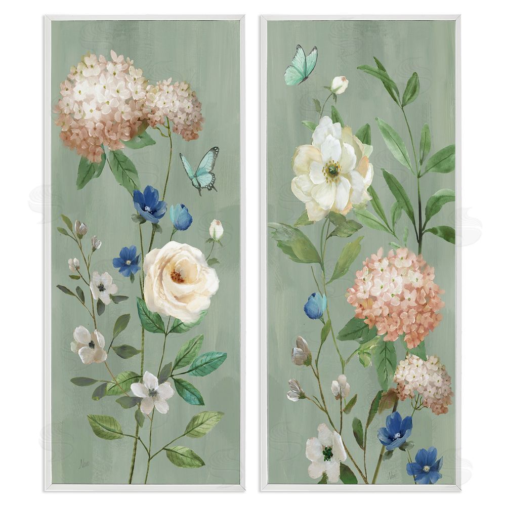 Nan Mint Hydrangeas & Roses White Framed Giclee Wall Art Print
