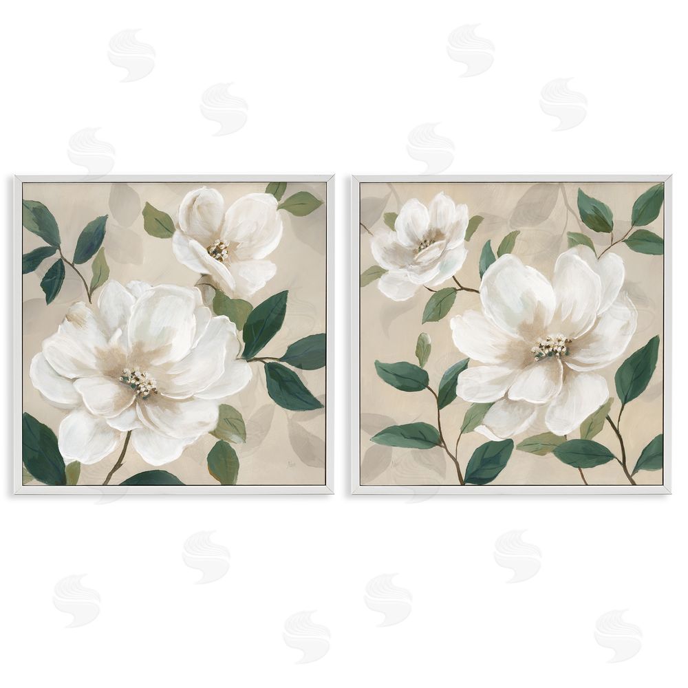 Nan Serene White Blossoms & Foliage White Framed Giclee Wall Art Print