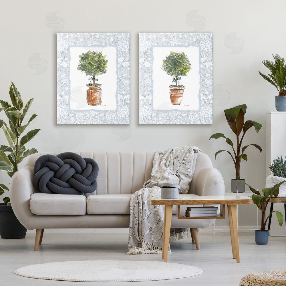 Carol Robinson Potted Topiary Plants Stretched Cavas Wall Art Set in Room