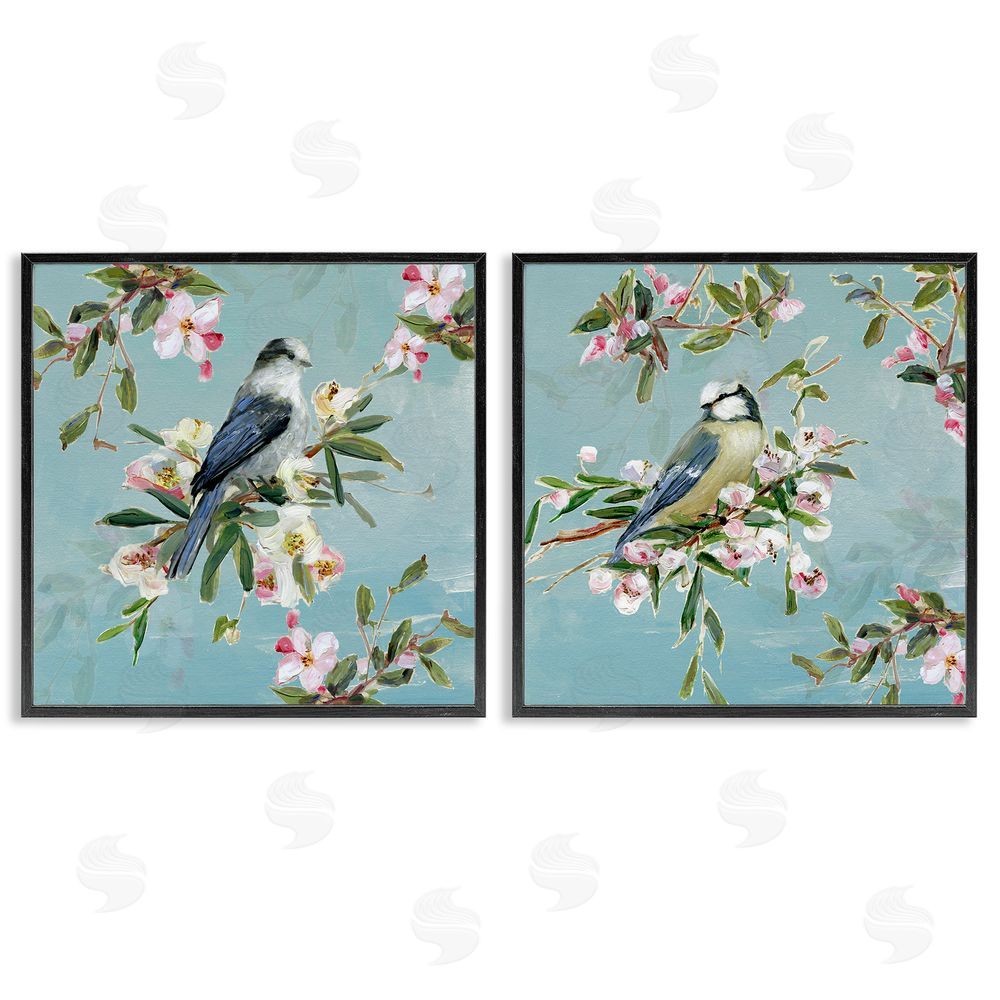 Sally Swatland Songbirds Among Spring Blossoms Black Framed Giclee Wall Art Print