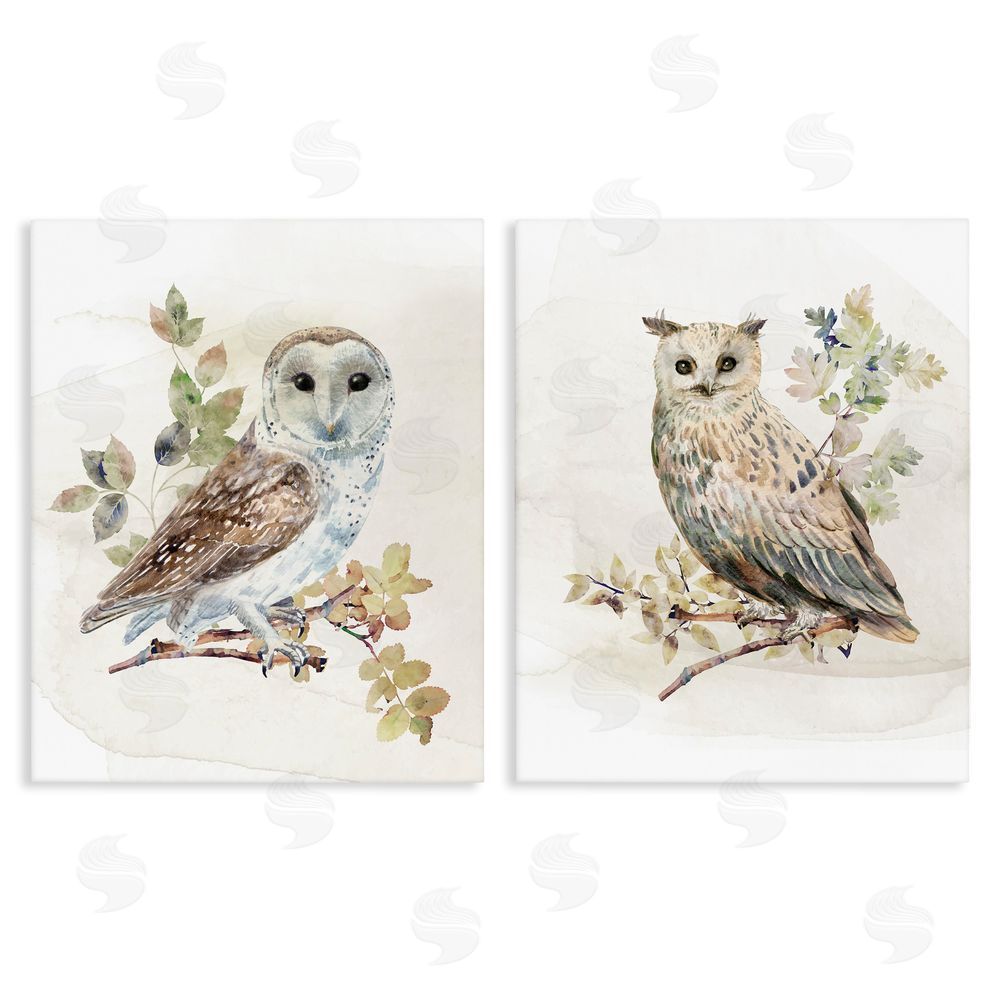 CAD Designs Owls Perched in Foliage Stretched Canvas Wall Art Print