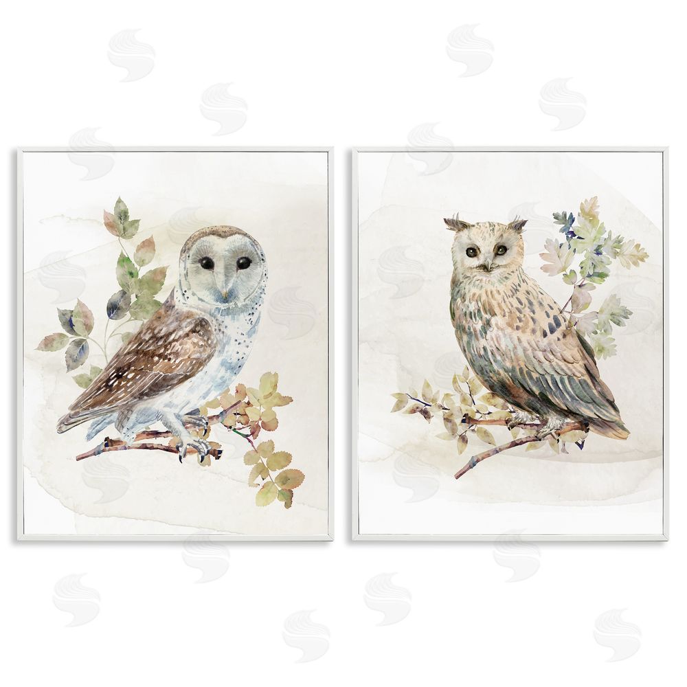 CAD Designs Owls Perched in Foliage White Framed Giclee Wall Art Print