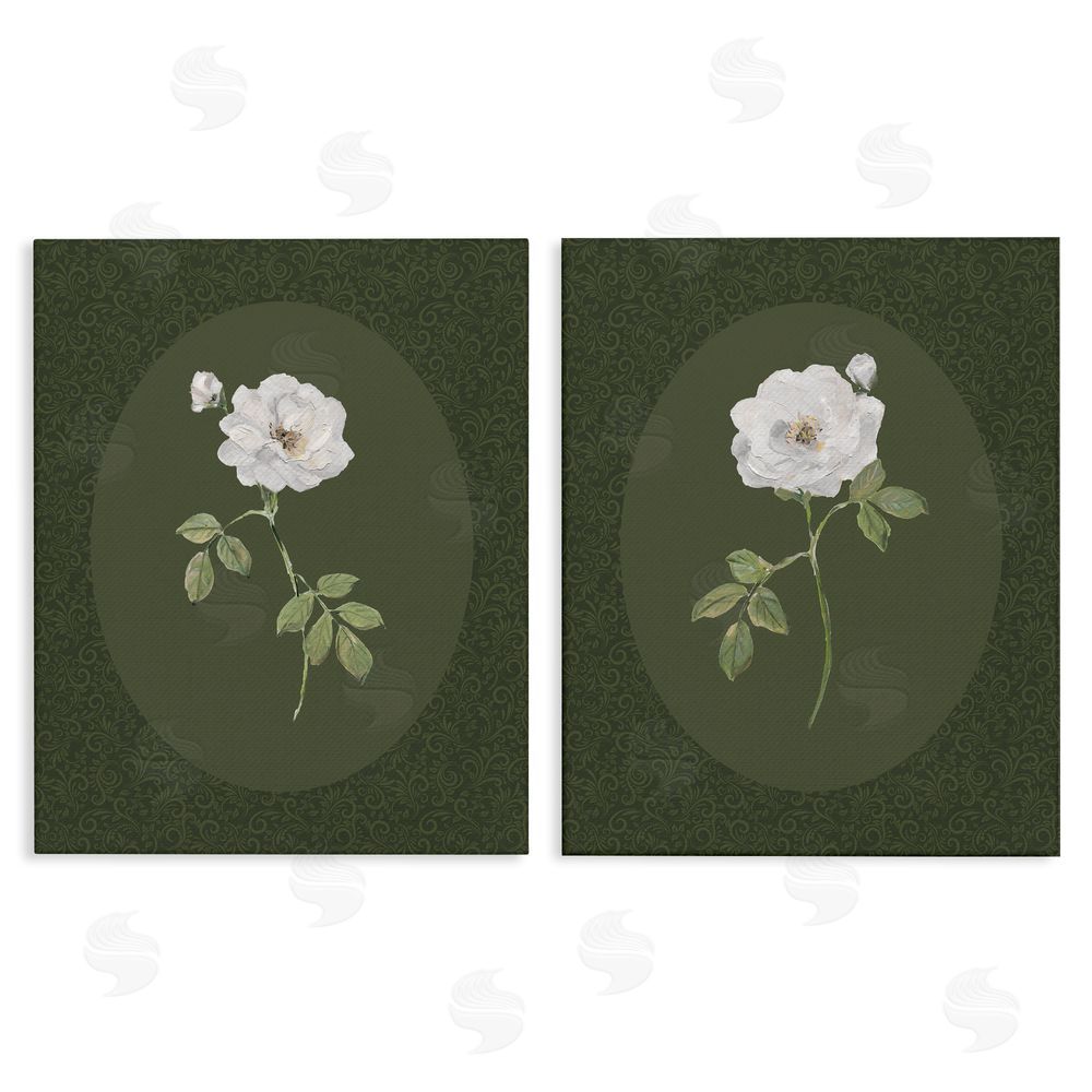 Sally Swatland Ornate Rose Studies over Emerald Stretched Canvas Wall Art Print