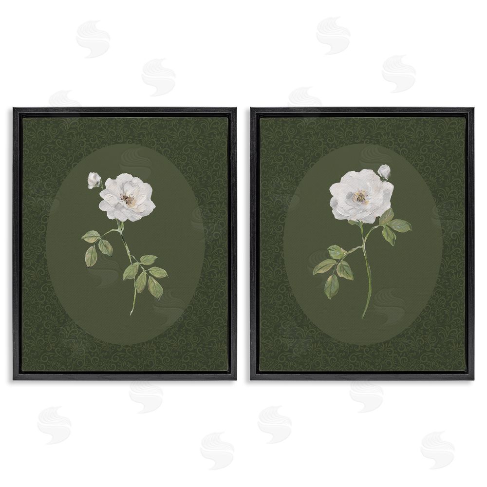 Sally Swatland Ornate Rose Studies over Emerald Black Floating Frame Canvas Wall Art Print