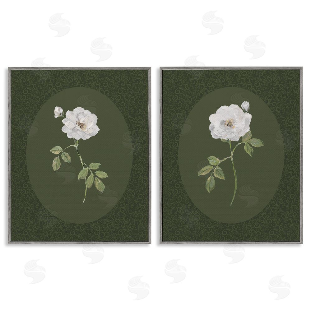 Sally Swatland Ornate Rose Studies over Emerald Gray Framed Giclee Wall Art Print