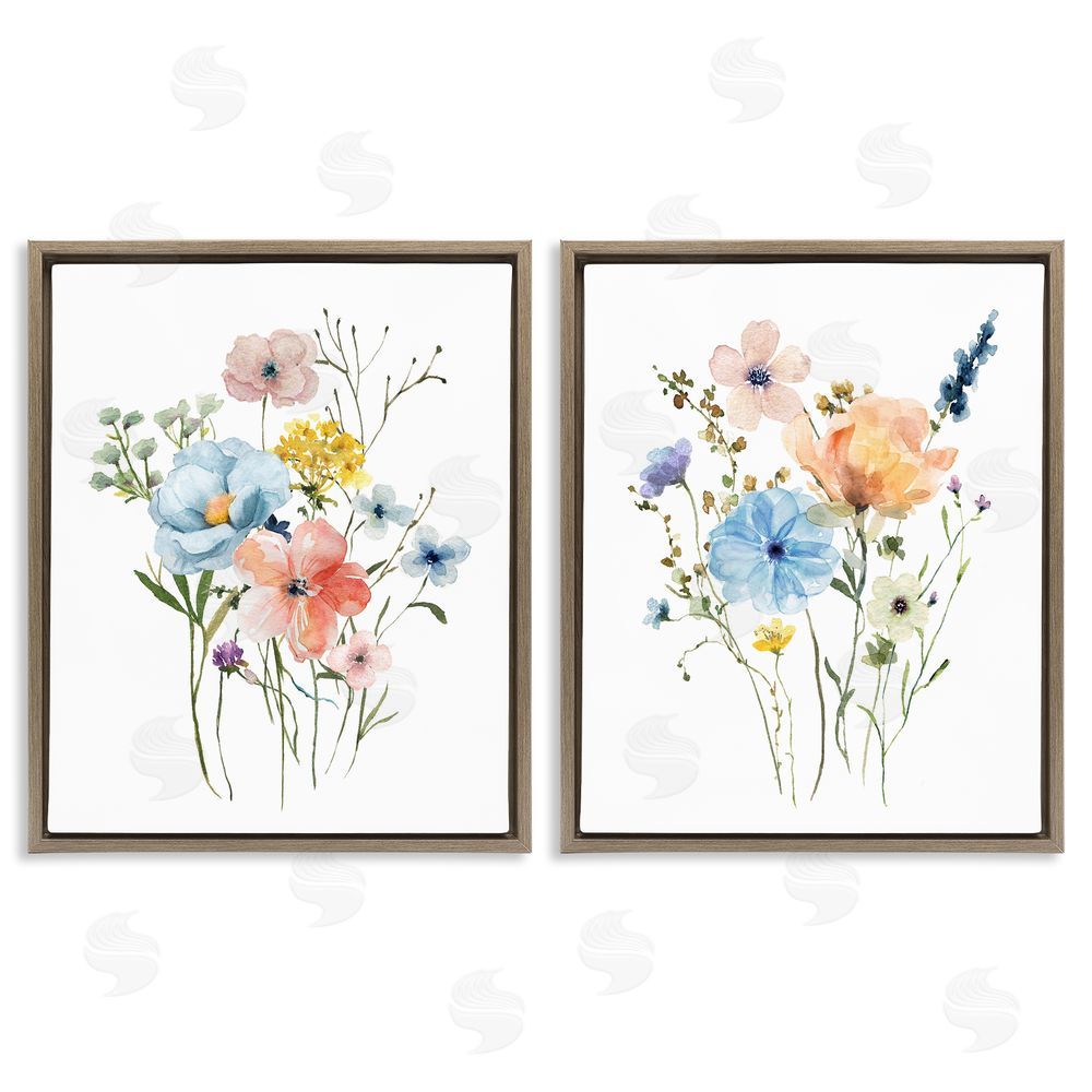 Livi Finn Wildflower Sprig Bundles Brown Floating Frame Canvas Wall Art Print