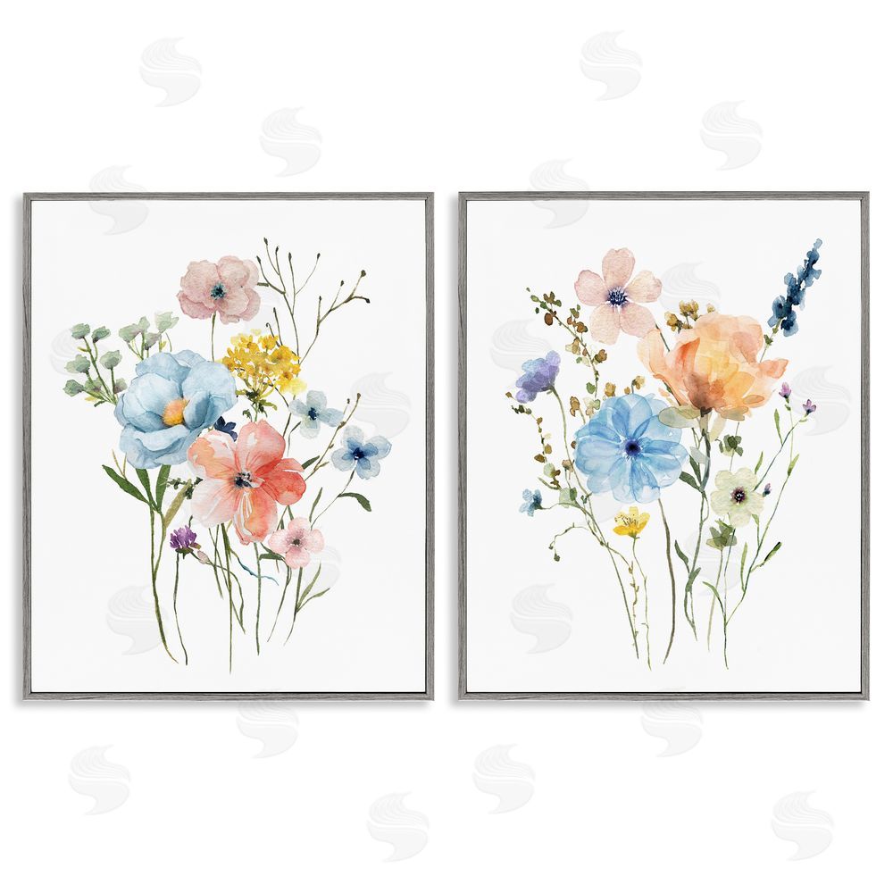 Livi Finn Wildflower Sprig Bundles Gray Framed Giclee Wall Art Print